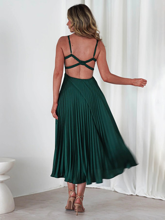 Ärmelloses plissiertes Maxikleid mit V-Ausschnitt 2025