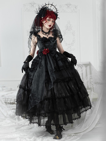 姫ウェディング スイートロリータドレス ノースリーブ ヘッドウェア ホワイトロリータドレス カラーブロックドレス