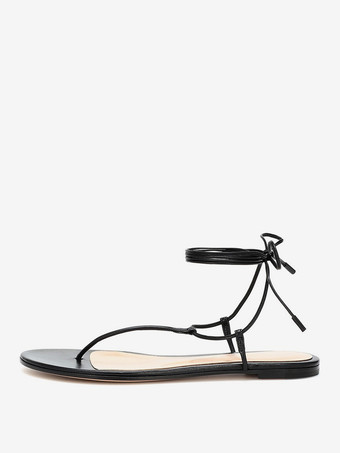 Schwarze flache Sandalen Flip Flop Schnürsandalen Schuhe für Damen