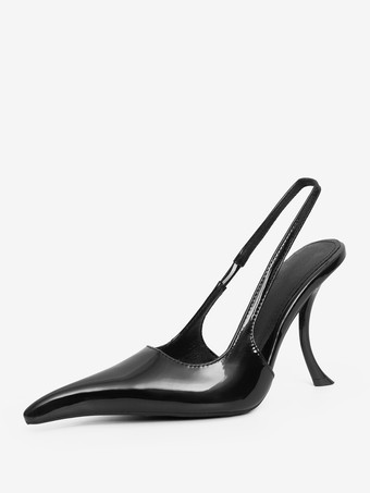 ブラック ハイヒールパンプスデザインポインテッドトゥヒールスリングバックパンプス