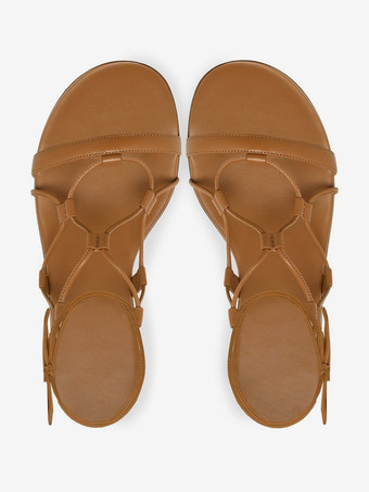 レディース ブラック フラットサンダル オープントゥ レースアップ サンダル フラット