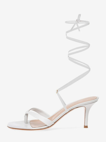 White High Heel Sandals Flip Flop Lace Up Party Prom Shoes
