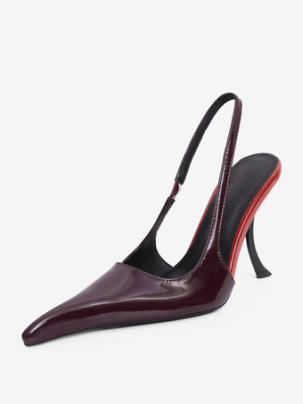 パープル ハイヒールパンプスデザインポインテッドトゥヒールスリングバックパンプス