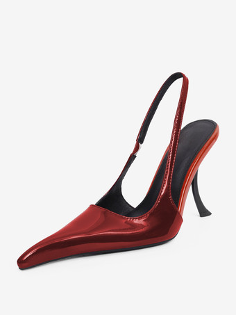 レッド ハイヒールパンプスデザインポインテッドトゥヒールスリングバックパンプス