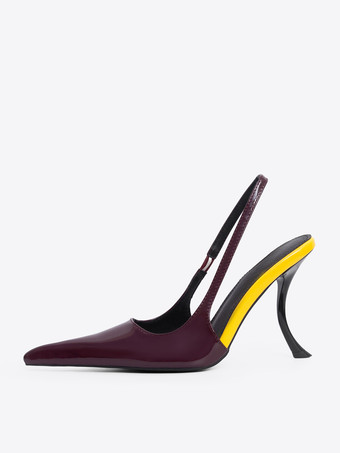 ワインレッド ハイヒールパンプスデザインポインテッドトゥヒールスリングバックパンプス