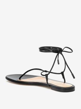 Schwarze flache Sandalen Flip Flop Schnürsandalen Schuhe für Damen