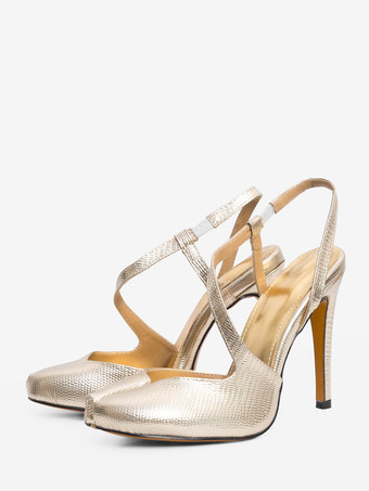 ゴールド レディース ハイヒール スプリットトゥ ストラップ パーティーシューズ