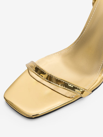 ゴールドハイヒールサンダル オープントゥデザインヒールパーティーシューズ