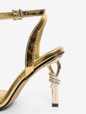 ゴールドハイヒールサンダル オープントゥデザインヒールパーティーシューズ