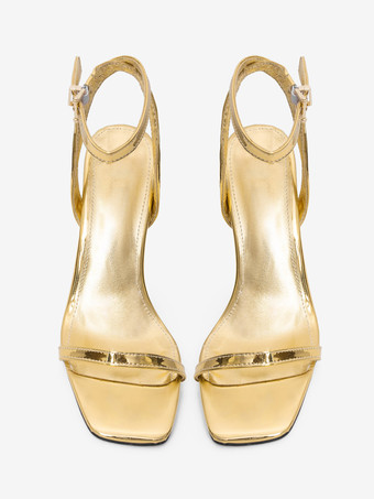 ゴールドハイヒールサンダル オープントゥデザインヒールパーティーシューズ