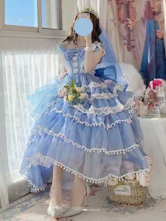姫ウェディング スイートロリータドレス ノースリーブ ヘッドウェア ホワイトロリータドレス カラーブロックドレス