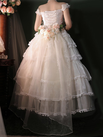 姫ウェディング スイートロリータドレス ノースリーブ ヘッドウェア ホワイトロリータドレス カラーブロックドレス