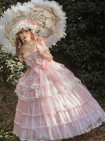 Vestido de lolita dulce de boda Hime sin mangas con tocado vestido de lolita blanco vestido con bloques de color