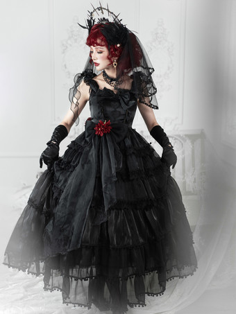 姫ウェディング スイートロリータドレス ノースリーブ ヘッドウェア ホワイトロリータドレス カラーブロックドレス