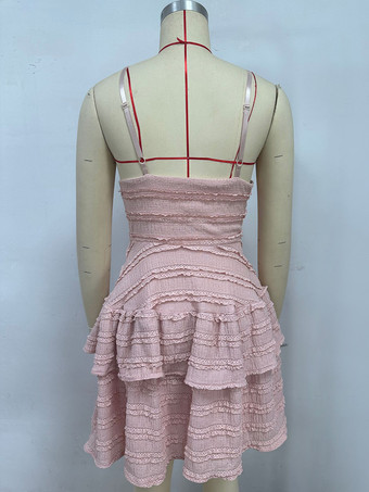 レースフリルミディ丈スリップドレス（Vネック、レイヤードスカート付き）2025