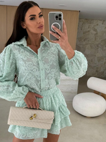 ジャカードツーピースコーデセット 長袖シャツとレイヤードショーツ 2025