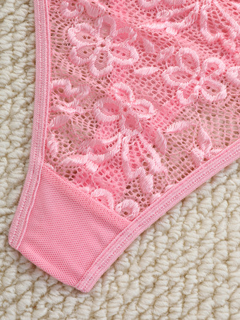 セクシーランジェリー 2ピース 花柄 透け感 ボタン ピンク ブラ ショーツ セット