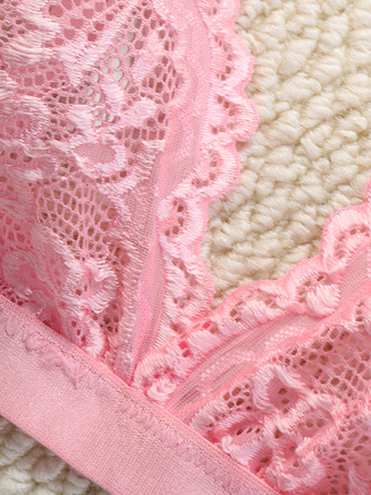 セクシーランジェリー 2ピース 花柄 透け感 ボタン ピンク ブラ ショーツ セット