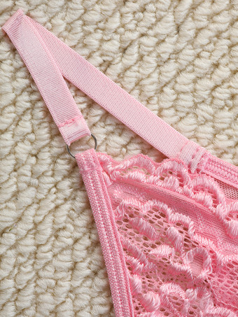 セクシーランジェリー 2ピース 花柄 透け感 ボタン ピンク ブラ ショーツ セット