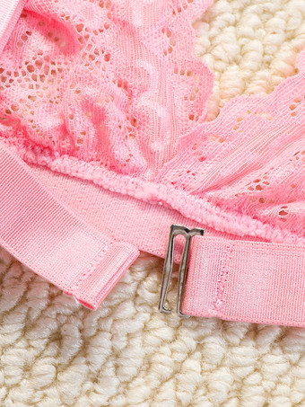 セクシーランジェリー 2ピース 花柄 透け感 ボタン ピンク ブラ ショーツ セット