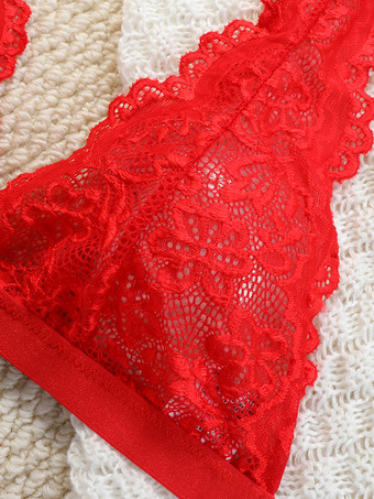 バックレスランジェリー ボタン付き 花柄 セクシー レッド 2ピース ブラ＆パンティセット