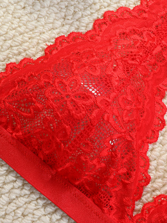 バックレスランジェリー ボタン付き 花柄 セクシー レッド 2ピース ブラ＆パンティセット