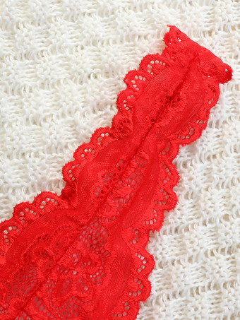 バックレスランジェリー ボタン付き 花柄 セクシー レッド 2ピース ブラ＆パンティセット