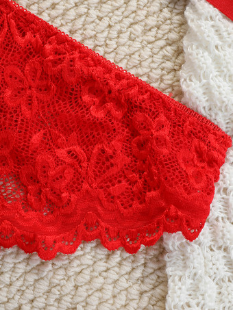 バックレスランジェリー ボタン付き 花柄 セクシー レッド 2ピース ブラ＆パンティセット