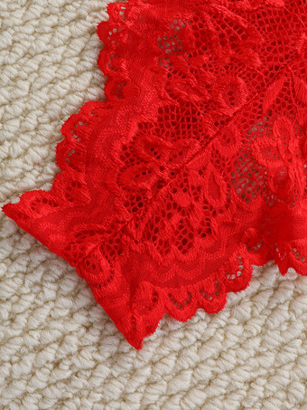 バックレスランジェリー ボタン付き 花柄 セクシー レッド 2ピース ブラ＆パンティセット