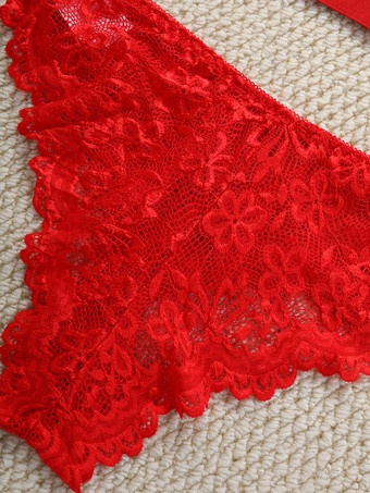 バックレスランジェリー ボタン付き 花柄 セクシー レッド 2ピース ブラ＆パンティセット