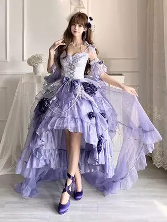 スイートロリータドレス 刺繍 蝶結び レースアップ ハイロードレス