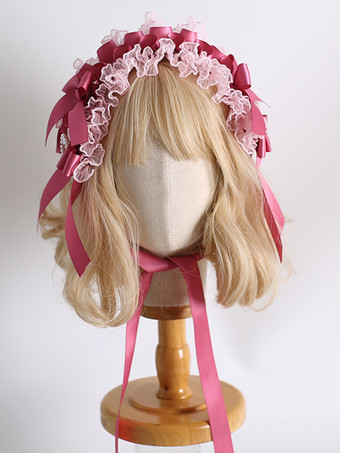 ヘッドドレス スイートロリータアクセサリー ピンクリボン フリル レースリボン ヘッドウェア ヘッドバンド