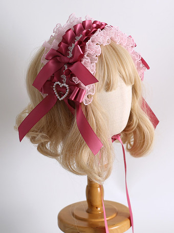 ヘッドドレス スイートロリータアクセサリー ピンクリボン フリル レースリボン ヘッドウェア ヘッドバンド