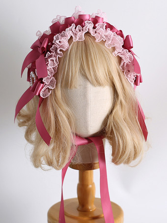 ピンクヘッドドレス スイートロリータアクセサリー ピンクリボン フリル レースリボン ヘッドウェア ヘッドバンド