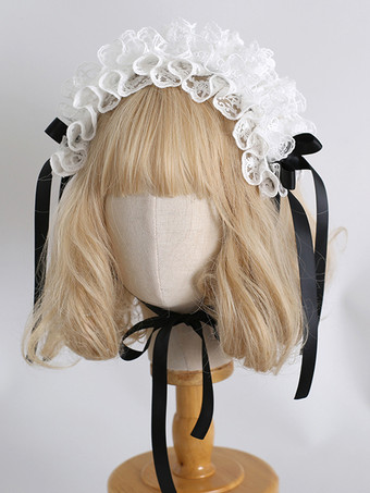 Diadema Tocado Dulce Lolita Accesorios Negro Blanco Volantes Lazos Encaje Tocado