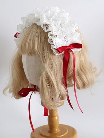 ワインレッド ヘッドバンド ヘッドドレス スイートロリータアクセサリー ブラック ホワイト フリル リボン レース ヘッドウェア