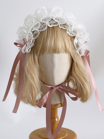 カメオピンクヘッドバンド ヘッドドレス スイートロリータアクセサリー ブラック ホワイト フリル リボン レース ヘッドウェア