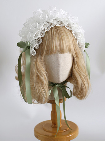 グリーン ヘッドバンド ヘッドドレス スイートロリータアクセサリー ブラック ホワイト フリル リボン レース ヘッドウェア