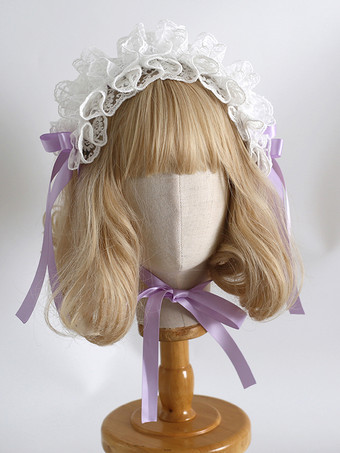 パープル ヘッドバンド ヘッドドレス スイートロリータアクセサリー ブラック ホワイト フリル リボン レース ヘッドウェア