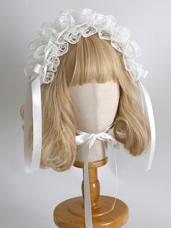 ホワイト ヘッドバンド ヘッドドレス スイートロリータアクセサリー ブラック ホワイト フリル リボン レース ヘッドウェア