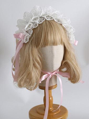 ライトピンクヘッドバンド ヘッドドレス スイートロリータアクセサリー ブラック ホワイト フリル リボン レース ヘッドウェア