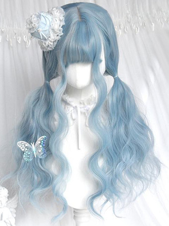原宿ファッションロリータウィッグライトスカイブルーロング耐熱ファイバートゥースルドロリータアクセサリー