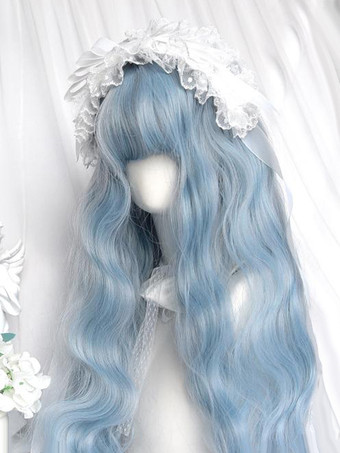 原宿ファッションロリータウィッグライトスカイブルーロング耐熱ファイバートゥースルドロリータアクセサリー