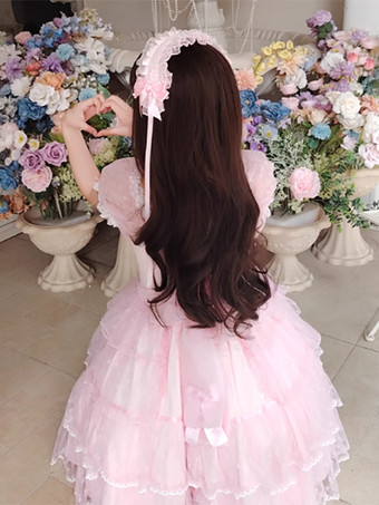 ウェディングドレス ロリータ アクセサリー ピンク リボン フリル ヘッドウェア レース ヘッドバンド ヘッドドレス