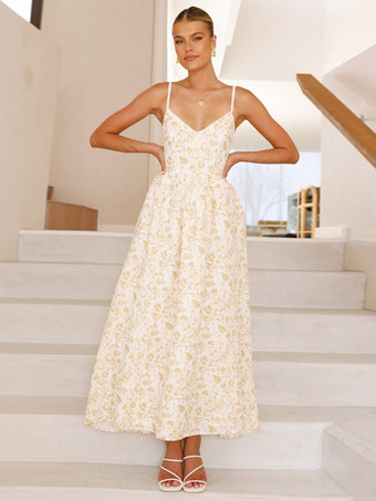 バック結びの花柄マキシスリップドレス 2025