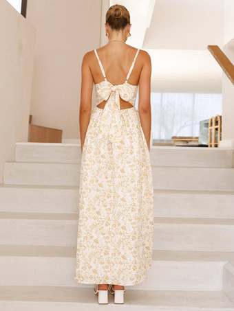 バック結びの花柄マキシスリップドレス 2025