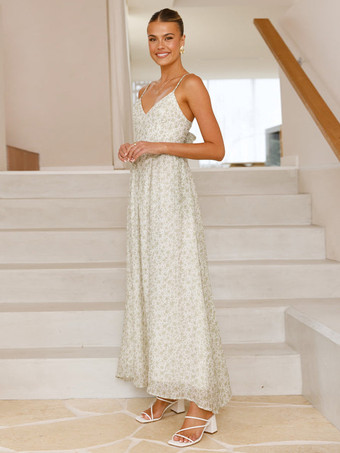 バック結びの花柄マキシスリップドレス 2025