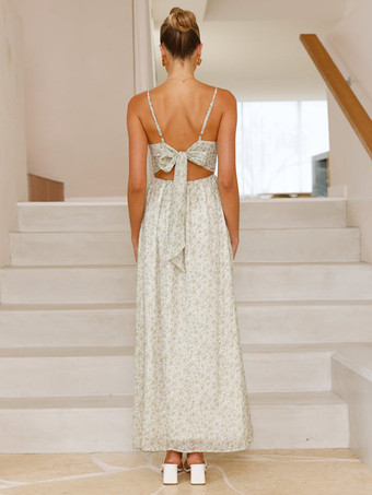 バック結びの花柄マキシスリップドレス 2025