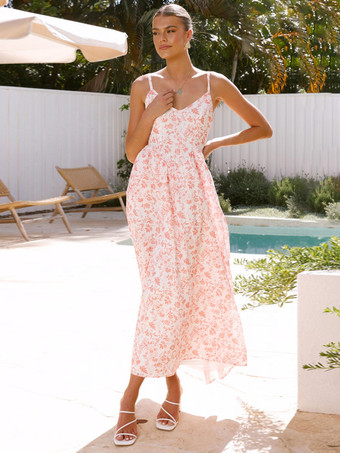 バック結びの花柄マキシスリップドレス 2025