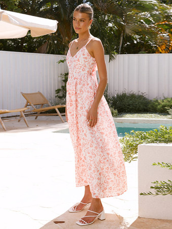 バック結びの花柄マキシスリップドレス 2025